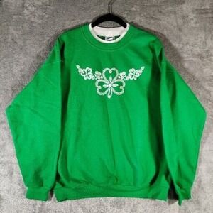 PFI Fashions Sweatshirt Women's XL green White shamrocks Theme Grannycore